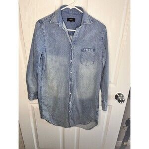 Quince Distressed Blue Denim Shirt Dress Size XS Chambray Summer Teacher Work